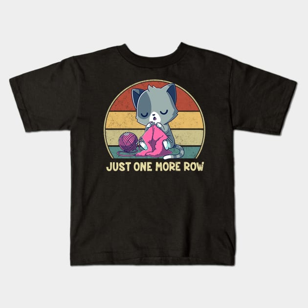 Funny Just One More Row - Love Cats Kids T-Shirt by Karin Wright